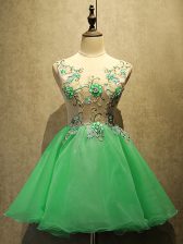  Organza Scoop Sleeveless Lace Up Embroidery Prom Party Dress in Green
