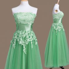 New Style Green Strapless Lace Up Appliques Quinceanera Dama Dress Sleeveless