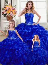  Floor Length Ball Gowns Sleeveless Royal Blue Sweet 16 Quinceanera Dress Lace Up