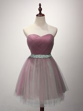  Mini Length Pink Quinceanera Court of Honor Dress Sweetheart Sleeveless Lace Up