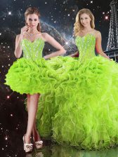 Dynamic Sleeveless Floor Length Beading and Ruffles Lace Up Vestidos de Quinceanera with 