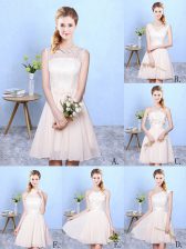Fashion Knee Length Lace Up Quinceanera Dama Dress Champagne for Wedding Party with Lace