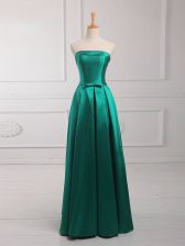 Trendy Sleeveless Satin Floor Length Lace Up Court Dresses for Sweet 16 in Dark Green with Belt