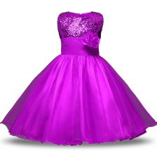  Scoop Sleeveless Zipper Toddler Flower Girl Dress Purple Organza and Sequined
