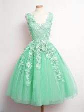  Sleeveless Tulle Knee Length Lace Up Quinceanera Court Dresses in Apple Green with Lace