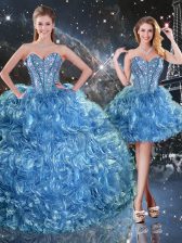 Custom Made Organza Sleeveless Floor Length Quinceanera Gowns and Beading and Ruffles