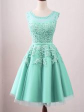  Knee Length Turquoise Dama Dress for Quinceanera Scoop Sleeveless Lace Up