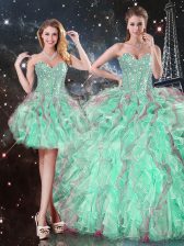 Vintage Turquoise Sweetheart Lace Up Beading and Ruffles Sweet 16 Quinceanera Dress Sleeveless