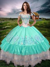 Aqua Blue Sleeveless Taffeta Lace Up Quinceanera Gowns for Military Ball and Sweet 16 and Quinceanera