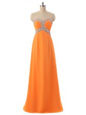 Romantic Orange Empire Chiffon Sweetheart Sleeveless Beading and Ruching Floor Length Lace Up Evening Dress