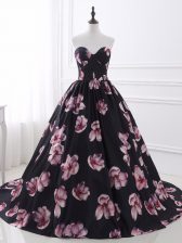  Printed Sleeveless Dress for Prom Brush Train and Ruching