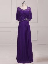 Ideal Purple Empire Scoop Sleeveless Lace Floor Length Zipper Beading and Appliques Homecoming Dress