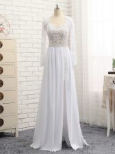 Flirting Lace and Appliques Dress for Prom White Zipper Long Sleeves Floor Length