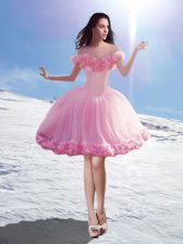 Fashion Baby Pink Sleeveless Mini Length Hand Made Flower Lace Up Dress for Prom