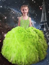  Straps Lace Up Beading and Ruffles Little Girl Pageant Dress Sleeveless