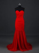  Red Prom Dress Sweetheart Sleeveless Brush Train Side Zipper