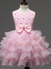 Cute Sleeveless Lace and Ruffled Layers and Bowknot Zipper Little Girls Pageant Dress Wholesale