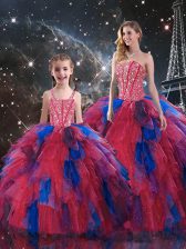 Ideal Multi-color Ball Gowns Tulle Sweetheart Sleeveless Beading and Ruffled Layers Lace Up Sweet 16 Dress