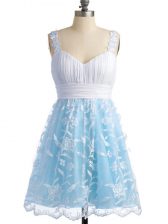 Stylish Light Blue Sleeveless Lace Lace Up Quinceanera Court of Honor Dress for Prom and Party and Wedding Party