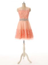  Sleeveless Beading and Lace and Appliques Zipper Homecoming Dress
