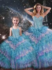  Multi-color Lace Up Sweetheart Beading and Ruffled Layers Quinceanera Dress Organza Sleeveless