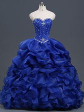 Graceful Royal Blue Vestidos de Quinceanera Military Ball and Sweet 16 and Quinceanera with Beading and Ruffles and Pick Ups Sweetheart Sleeveless Lace Up
