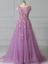  Lilac Empire Appliques and Pattern Homecoming Dress Lace Up Tulle Sleeveless