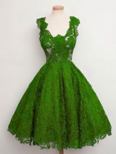  Knee Length Green Court Dresses for Sweet 16 Lace Sleeveless Lace