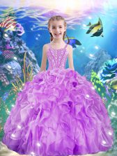  Lilac Sleeveless Organza Lace Up Pageant Gowns For Girls for Quinceanera and Wedding Party