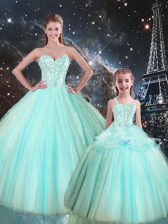  Floor Length Turquoise Quince Ball Gowns Sweetheart Sleeveless Lace Up