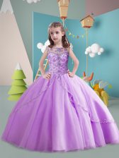 New Arrival Beading Kids Formal Wear Lavender Lace Up Sleeveless Brush Train