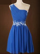 Fantastic Blue Court Dresses for Sweet 16 Prom and Party and Wedding Party with Appliques and Ruching One Shoulder Sleeveless Zipper