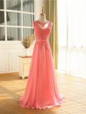  Watermelon Red Sleeveless Chiffon Zipper Evening Dress for Prom and Military Ball and Sweet 16