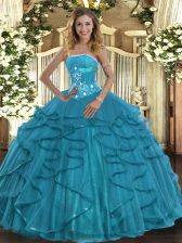 Superior Teal Lace Up Sweet 16 Quinceanera Dress Beading and Ruffles Sleeveless Floor Length