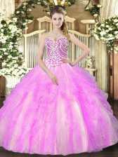 Artistic Lilac Lace Up Sweetheart Beading and Ruffles Quinceanera Gown Tulle Sleeveless