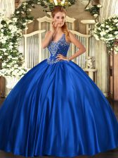  Straps Sleeveless Lace Up 15 Quinceanera Dress Royal Blue Satin
