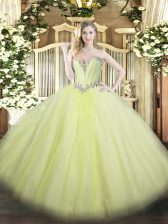  Yellow Green Sweetheart Lace Up Beading 15th Birthday Dress Sleeveless
