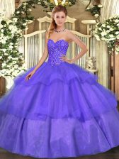  Sweetheart Sleeveless Tulle 15 Quinceanera Dress Beading and Ruffled Layers Lace Up