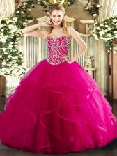 Discount Floor Length Hot Pink Quinceanera Dress Sweetheart Sleeveless Lace Up