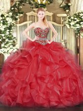 Adorable Sleeveless Lace Up Floor Length Beading Ball Gown Prom Dress