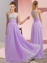 Luxury Lavender Sleeveless Beading Floor Length Dress for Prom