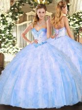  Sleeveless Beading and Ruffles Lace Up 15 Quinceanera Dress