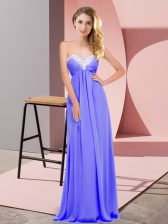 Fine Lavender Empire Chiffon Sweetheart Sleeveless Ruching Floor Length Lace Up Homecoming Dress