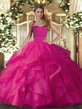  Ruffles Quinceanera Dresses Hot Pink Lace Up Sleeveless Floor Length