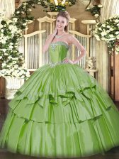  Yellow Green Sweetheart Neckline Beading and Ruffled Layers Quinceanera Gown Sleeveless Lace Up