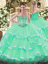 Gorgeous Apple Green Sleeveless Organza Lace Up Ball Gown Prom Dress for Sweet 16 and Quinceanera
