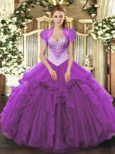 Simple Eggplant Purple Sweet 16 Dresses Military Ball and Sweet 16 and Quinceanera with Beading Sweetheart Sleeveless Lace Up