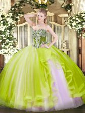  Sleeveless Floor Length Beading and Ruffles Lace Up 15 Quinceanera Dress with Yellow Green