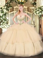 High Class Tulle Sleeveless Floor Length Quinceanera Gown and Beading and Ruffled Layers