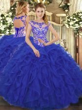 Sumptuous Sleeveless Floor Length Beading and Ruffles Lace Up Quinceanera Dress with Royal Blue